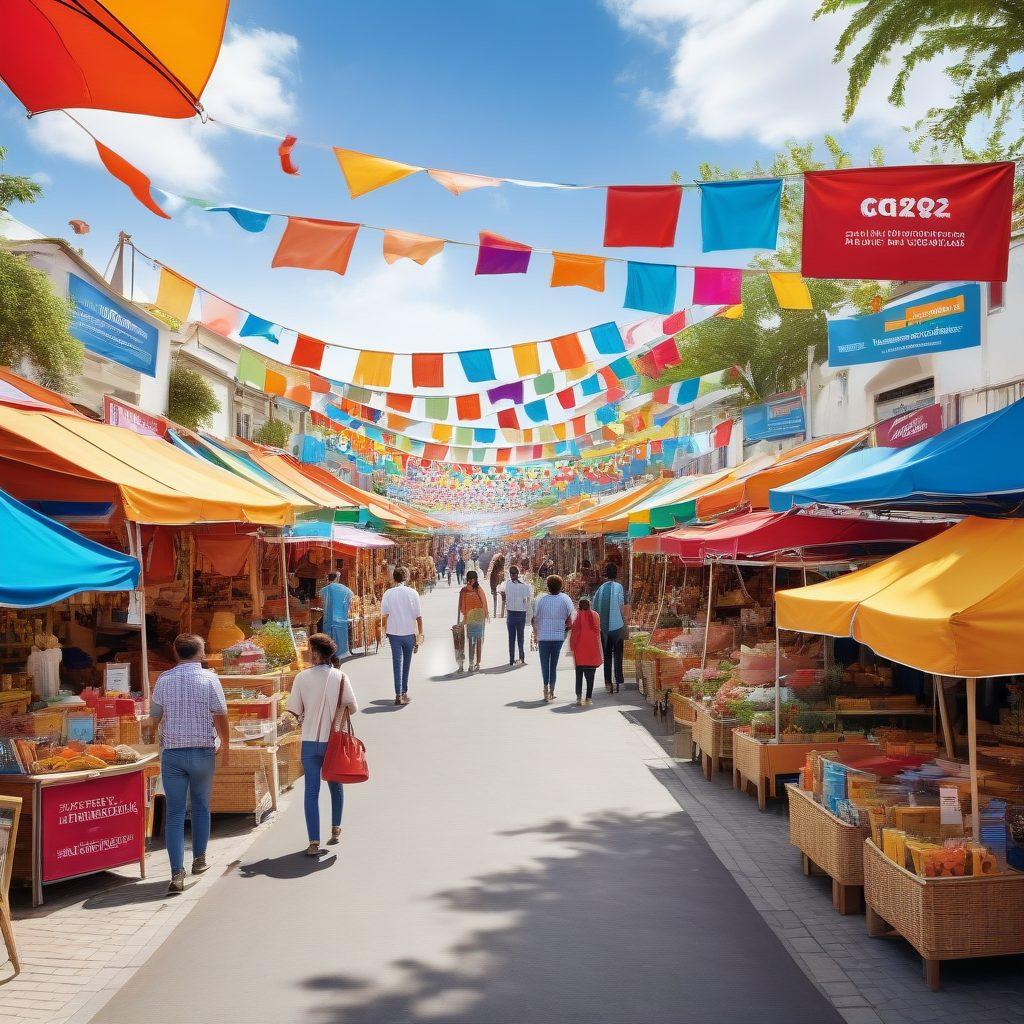 A diverse group of people happily exploring a vibrant insurance marketplace, interacting with colorful stalls displaying various insurance policies and benefits. Lively banners highlight 'Affordable Coverage' and 'Maximize Your Benefits.' In the background, a clear blue sky and cheerful atmosphere reflect optimism. The scene should convey a sense of community and support in navigating insurance options. super-realistic. vibrant colors. white background.